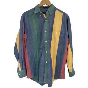 Dover by Arrow Mens Button Down Shirt Long Sleeve Colorblock 90s Preppy Size M